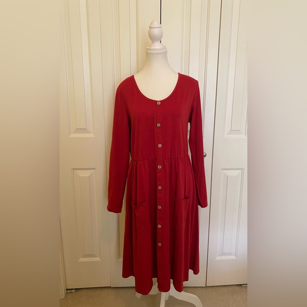 OUGES Women's Long Sleeve Fall Dress Casual A-line Midi Dresses with Pockets XL